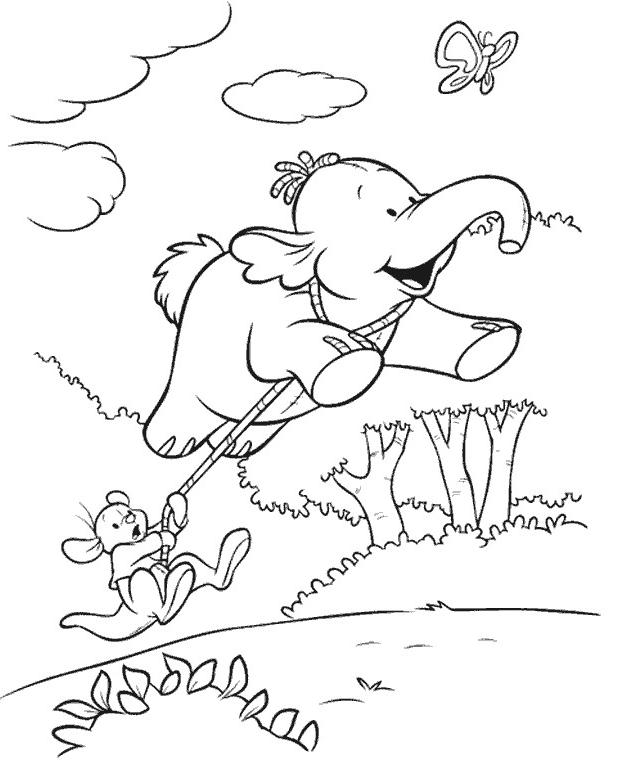 coloriage efelant et petit gourou chasse au papillon